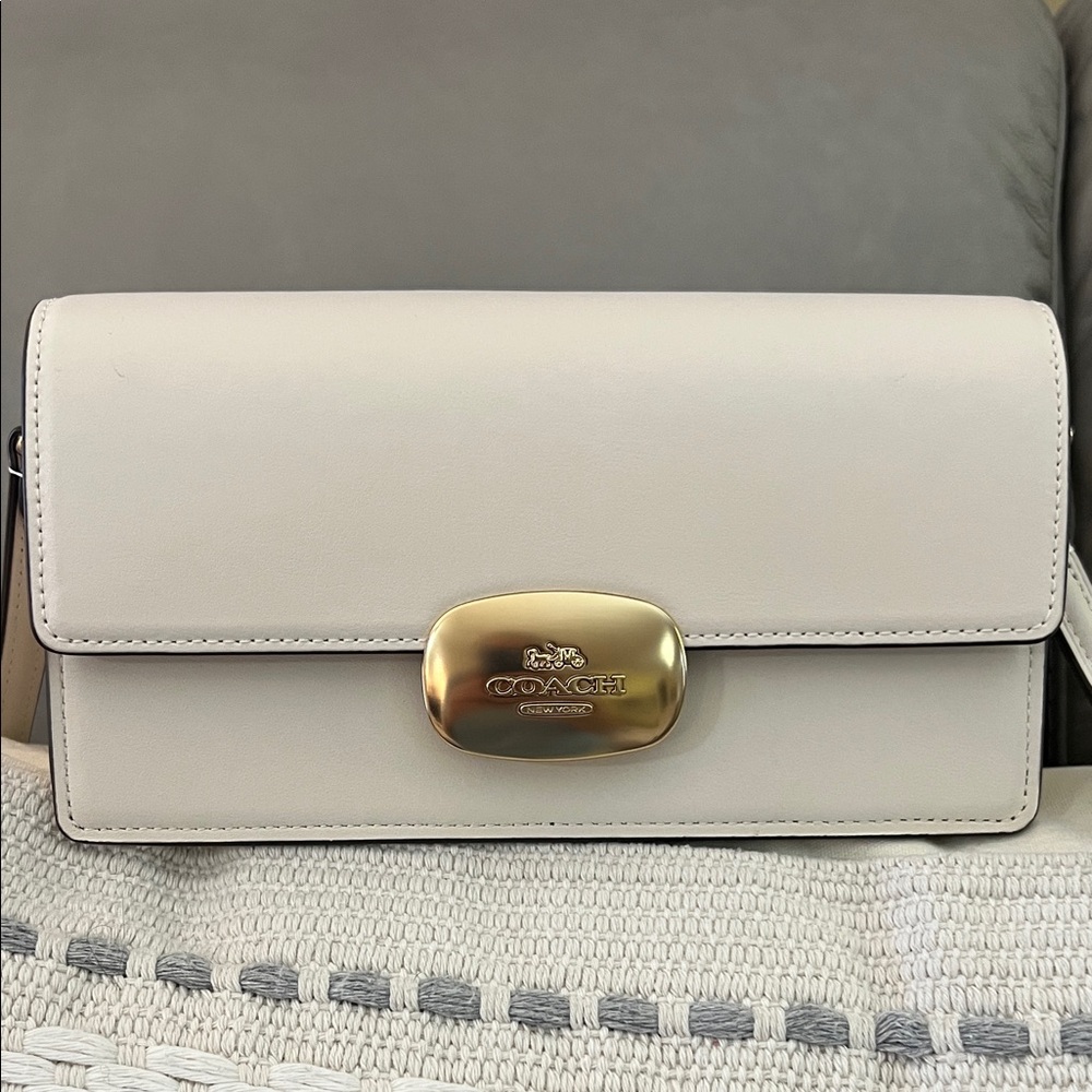 Coach Cream Calf Leather Eliza Flap NWOT Crossbody Bag with Gold Accents